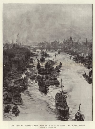ロンドンのプール、タワーブリッジから西向きの眺め 作： William Lionel Wyllie